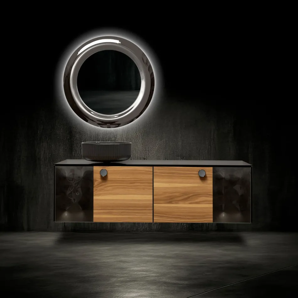 Móvel de banheiro suspenso de 160 cm em vidro temperado de 8 mm e carvalho europeu - Excelsior Viadurini