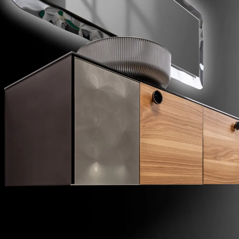 Móvel de banheiro suspenso de 160 cm em vidro temperado de 8 mm e carvalho europeu - Excelsior Viadurini