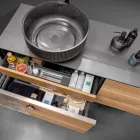 Móvel de banheiro suspenso de 160 cm em vidro temperado de 8 mm e carvalho europeu - Excelsior Viadurini