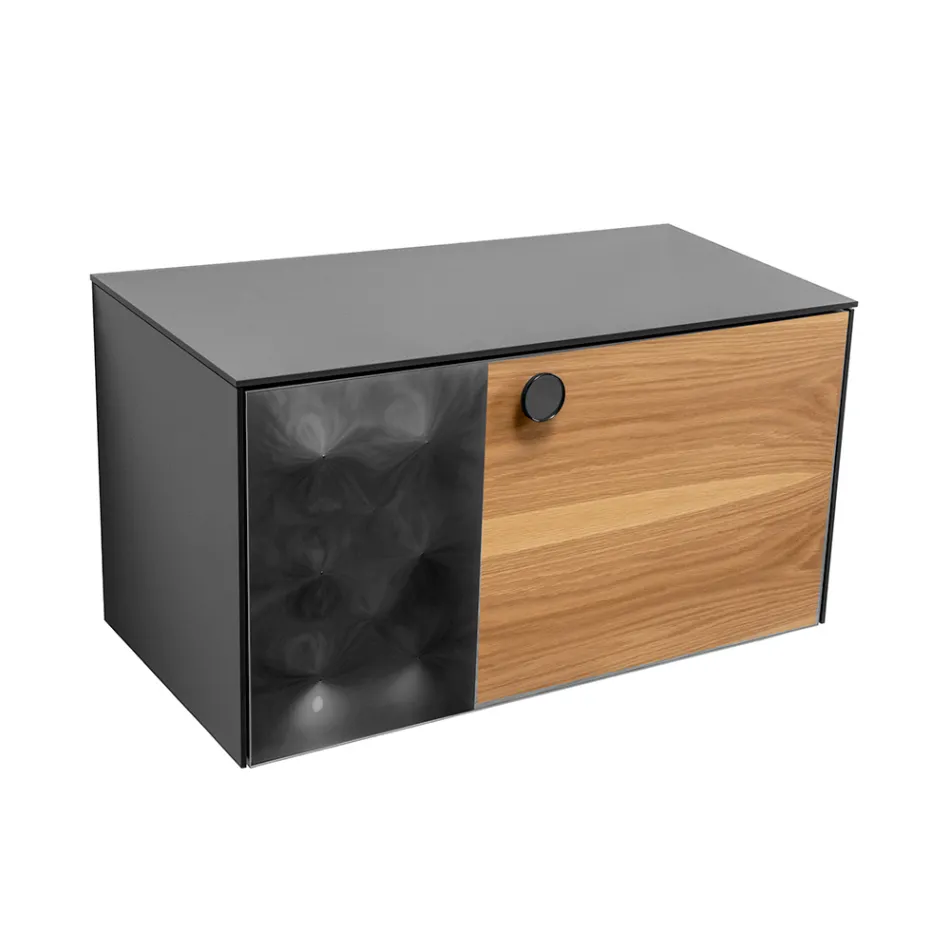 Móvel de banheiro suspenso de 80 cm em vidro temperado de 8 mm e carvalho europeu - Excelsior Viadurini