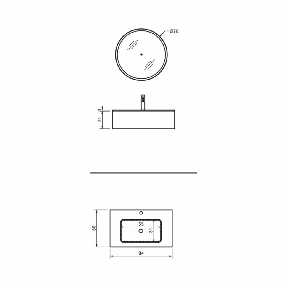 Armário de Banheiro Suspenso com Gaveta e Lavatório Integrado e Espelho Redondo - Renga Viadurini