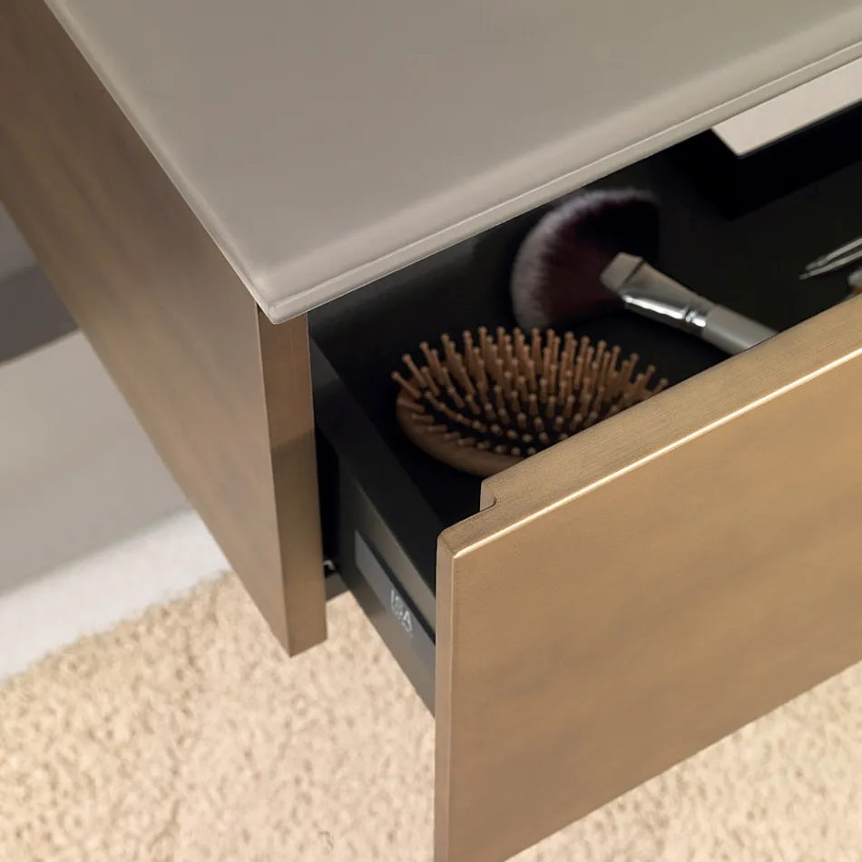 Gabinete de Banheiro Suspenso com Espelho em Metal, Madeira e Cristal Luxo - Renga Viadurini