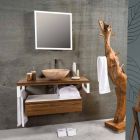 Gabinete de banheiro suspenso em teca com porta toalha em branco Hi Macs® - Saverno Viadurini