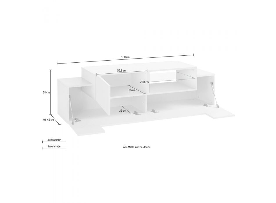 Mesa baixa de madeira para TV com sala de estar 3 portas e compartimento aberto - Theresse Viadurini