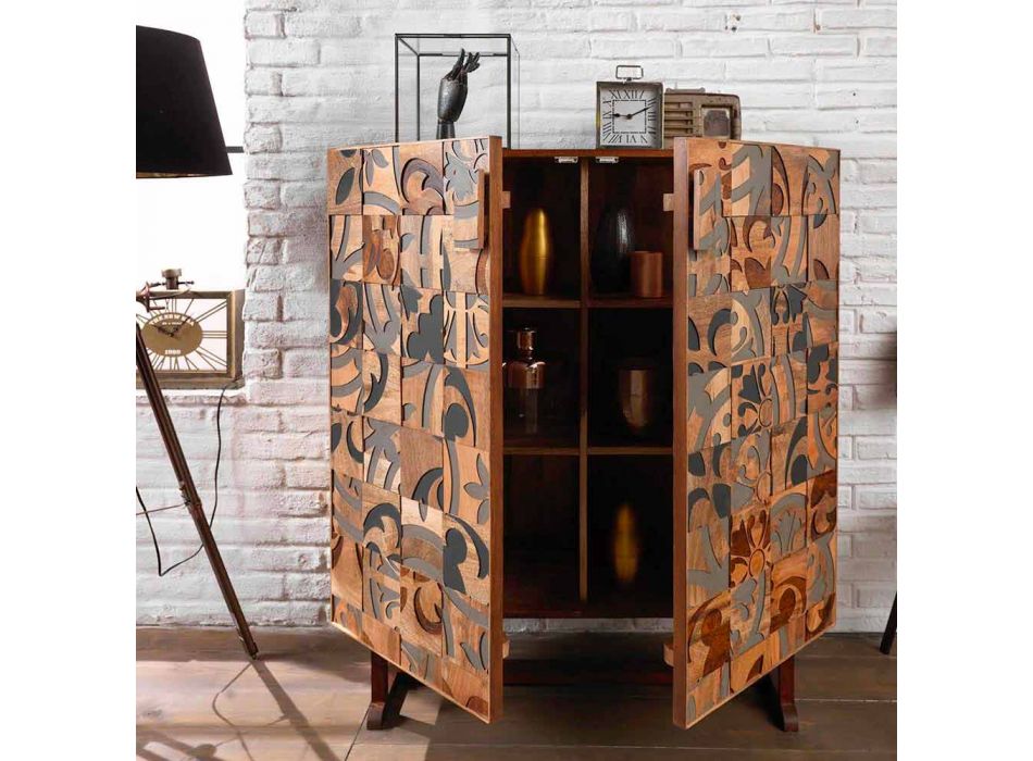 Armário de design com duas portas em madeira de manga, Cellara Viadurini