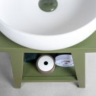 Armário de banheiro independente com acabamento em teca e grande prateleira verde - Raomi Viadurini