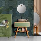 Armário de banheiro com acabamento em madeira e cômoda na cor verde - Gatien Viadurini