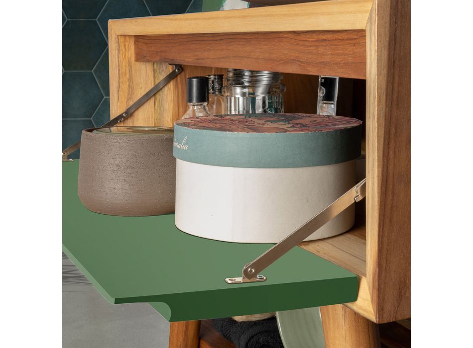 Armário de banheiro com acabamento em madeira e cômoda na cor verde - Gatien