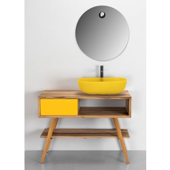 Armário de banheiro amarelo moderno com prateleira grande e cômoda - Benoit