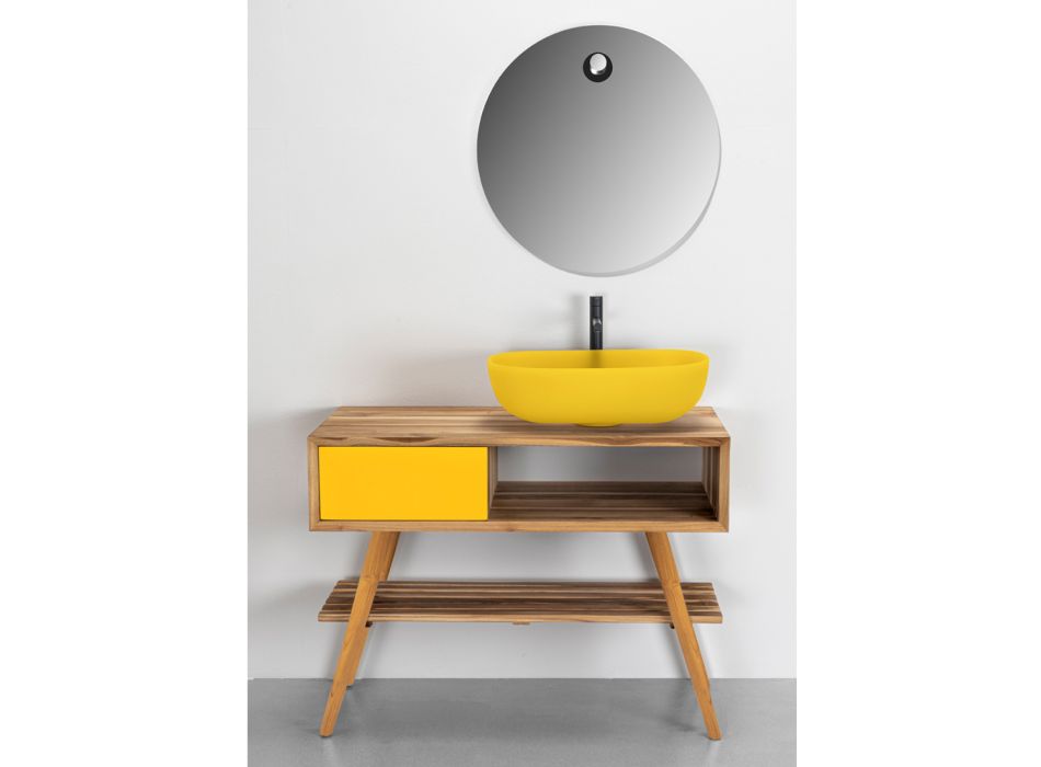 Armário de banheiro amarelo moderno com prateleira grande e cômoda - Benoit Viadurini