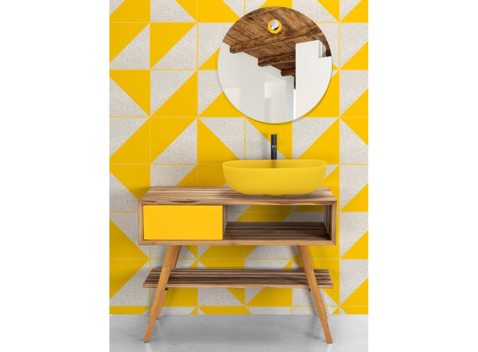 Armário de banheiro amarelo moderno com prateleira grande e cômoda - Benoit
