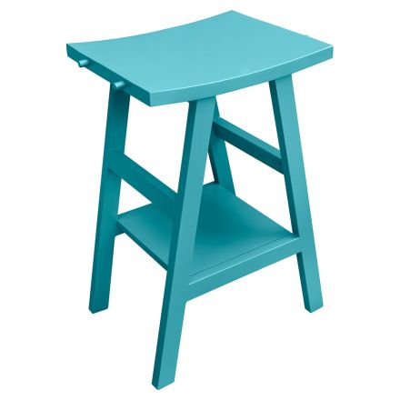 Armário de banheiro de teca com tampo semi-curvado e prateleira azul conveniente - Raomi Viadurini