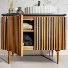 Armário de banheiro feito à mão em teca maciça e mogno - Heliconia Viadurini