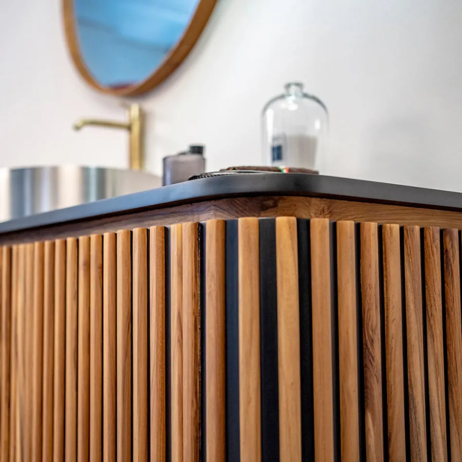 Armário de banheiro feito à mão em teca maciça e mogno - Heliconia Viadurini