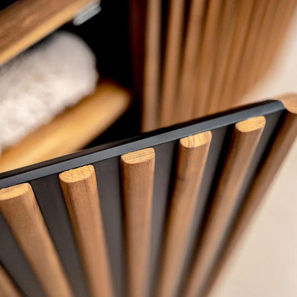 Armário de banheiro feito à mão em teca maciça e mogno - Heliconia Viadurini