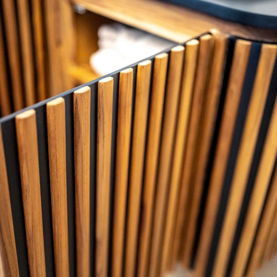 Armário de banheiro feito à mão em teca maciça e mogno - Heliconia Viadurini