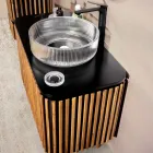 Armário de banheiro feito à mão em teca maciça e mogno - Heliconia Viadurini