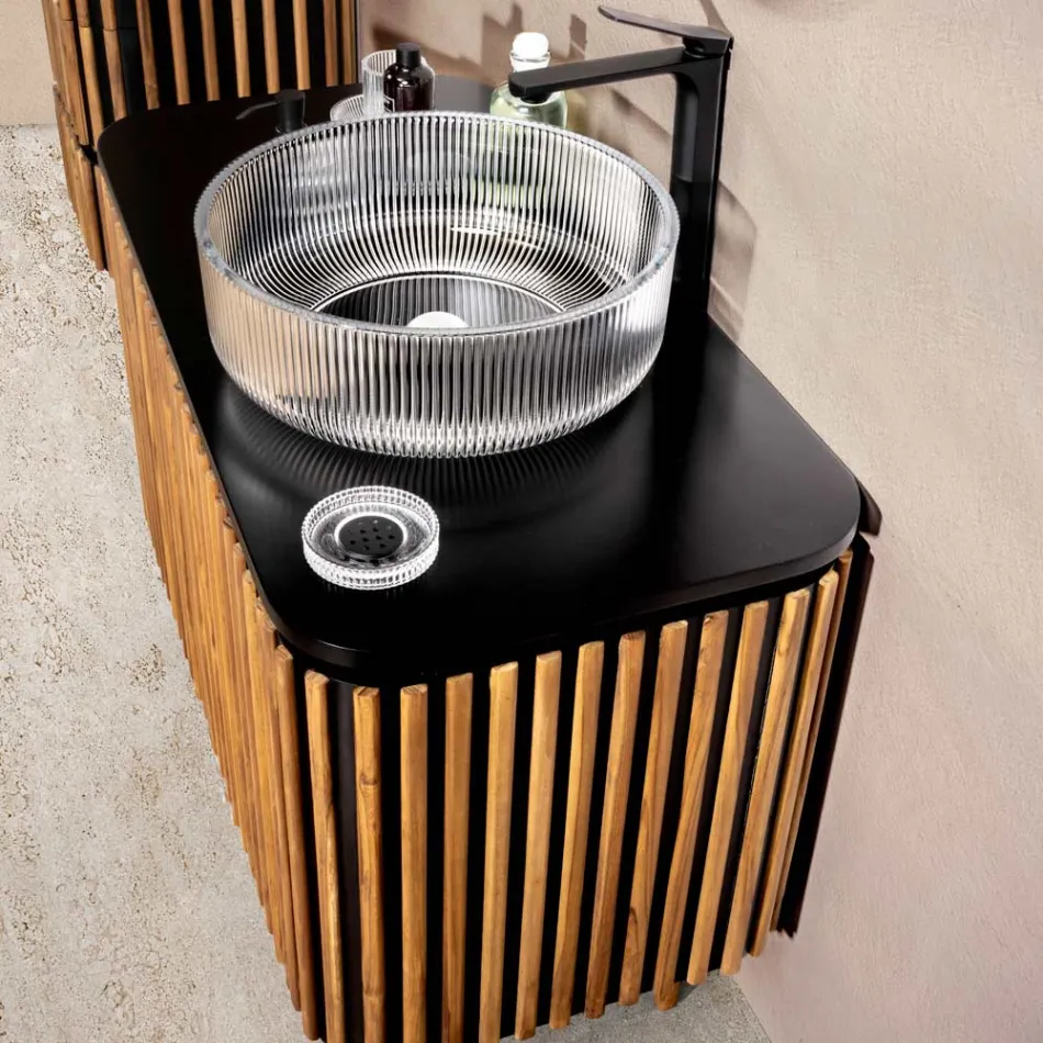 Armário de banheiro feito à mão em teca maciça e mogno - Heliconia Viadurini