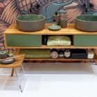 Armário de banheiro de teca natural com cômoda de cor verde - Hamadou Viadurini