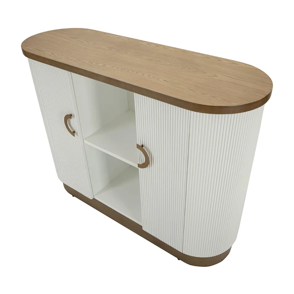 Armário de Madeira com Tampo e Inserções Arredondadas com 2 Portas e 2 Prateleiras - Rachel Viadurini