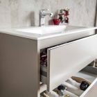 Lavatório de Banheiro Cinza Dove em Madeira e Resina com Espelho Design - Alfonso Viadurini