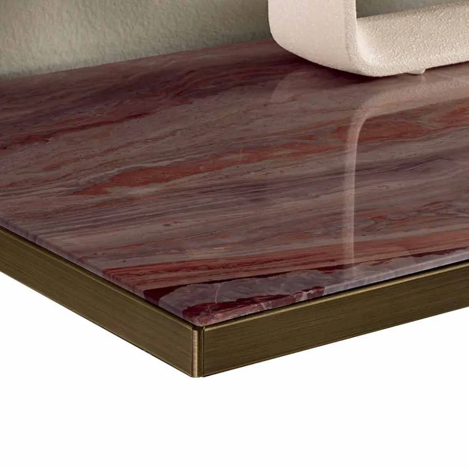 Aparador da Sala em Vidro Fumado e Mármore Verde ou Vermelho com Led - Leonarda Viadurini