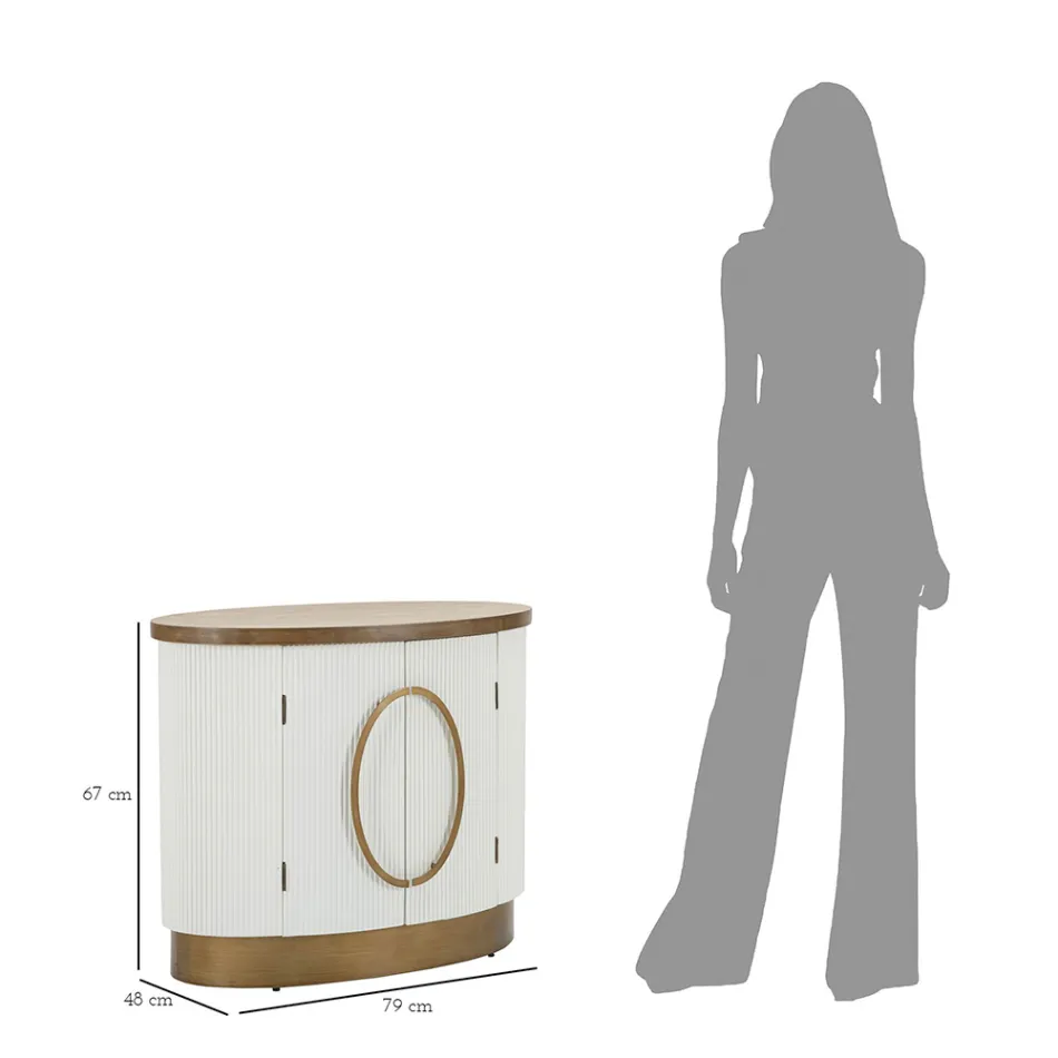 Armário Oval de Madeira com Tampo e Inserções Arredondadas com 2 Portas - Rachel Viadurini