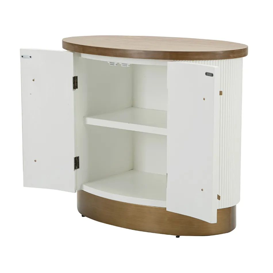 Armário Oval de Madeira com Tampo e Inserções Arredondadas com 2 Portas - Rachel Viadurini
