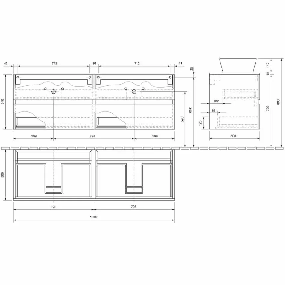 Gabinete de banheiro suspenso com lavatório duplo de bancada - Mandrillo Viadurini