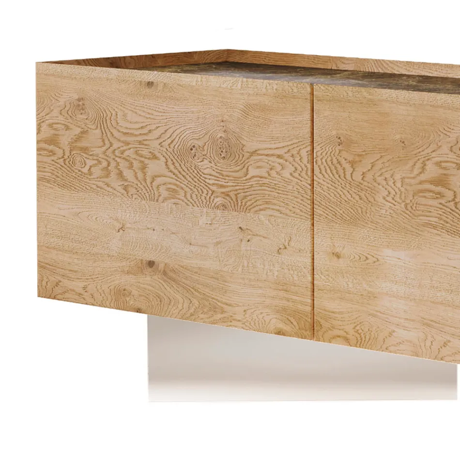 Móvel TV 3 Portas com Base em Vidro Temperado Fabricado na Itália - Soraya Viadurini