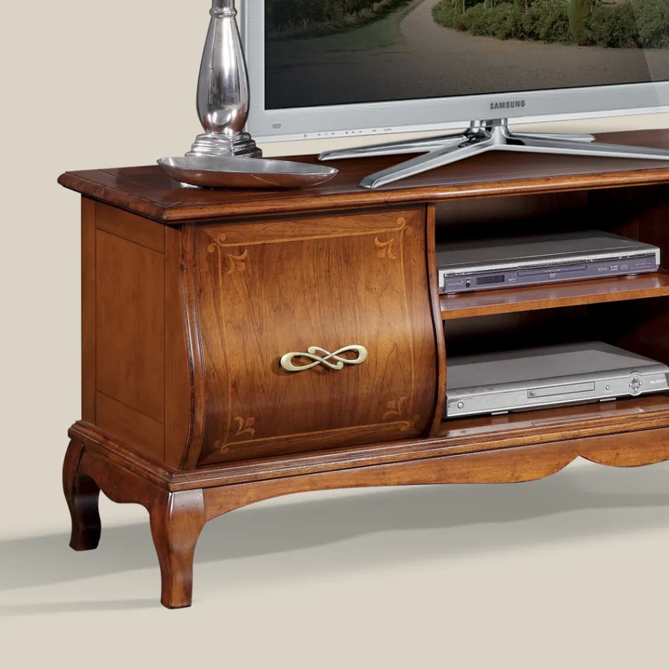 Suporte de TV de madeira clássico com incrustações feito na Itália - Hastings Viadurini