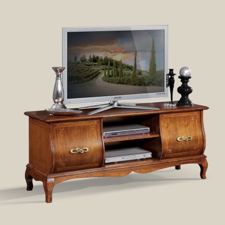 Suporte de TV de madeira clássico com incrustações feito na Itália - Hastings Viadurini