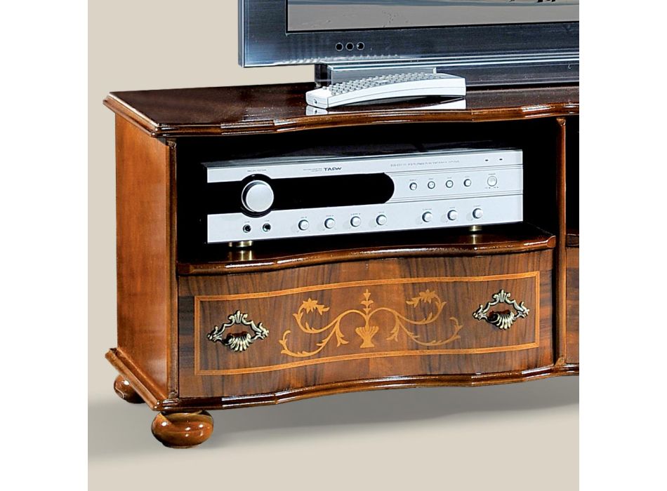Armário de TV clássico em madeira de nogueira de luxo feito na Itália - Prince Viadurini