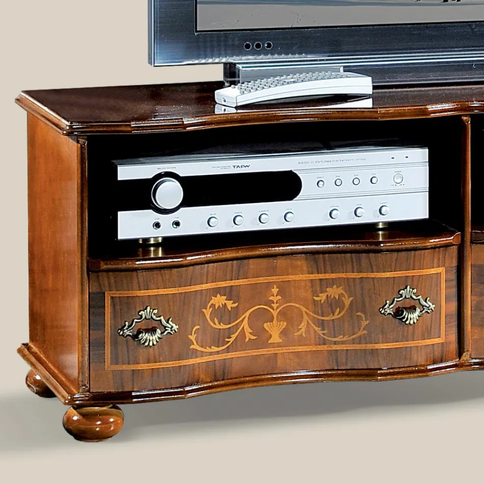 Armário de TV clássico em madeira de nogueira de luxo feito na Itália - Prince Viadurini