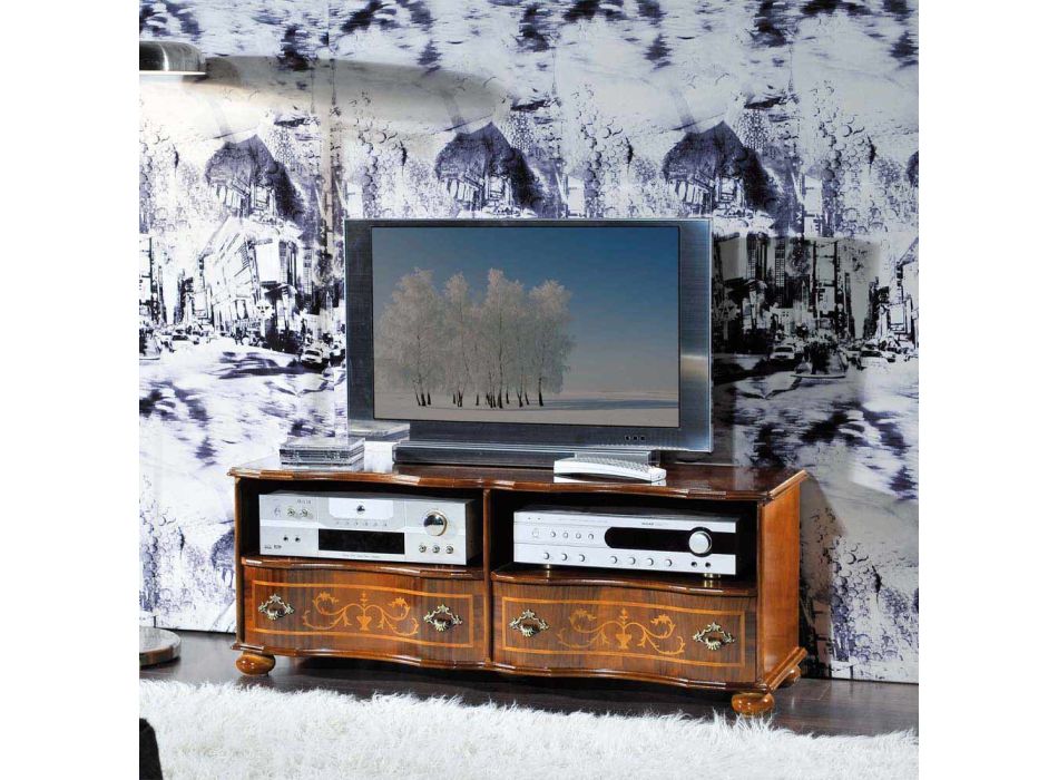 Suporte de TV clássico em madeira de nogueira de luxo feito na Itália - Prince Viadurini