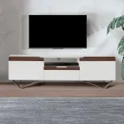 Móvel de TV com 2 Portas em Canaletto e Acabamento Branco Made in Italy - Kari Viadurini