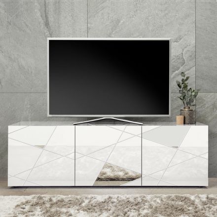 Móvel de TV com 3 Portas, Serigrafia e Espelho Fabricado na Itália - Effe Viadurini