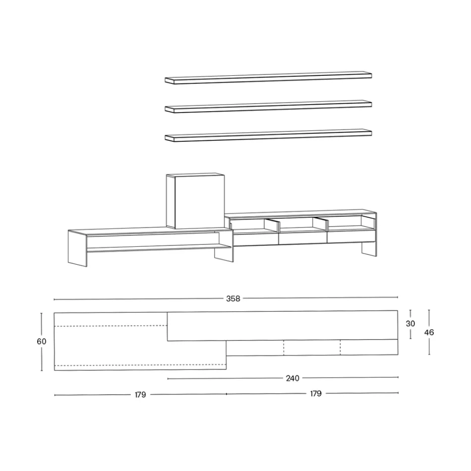 Móvel de TV com 3 prateleiras e caixa articulada Made in Italy - Roman Viadurini