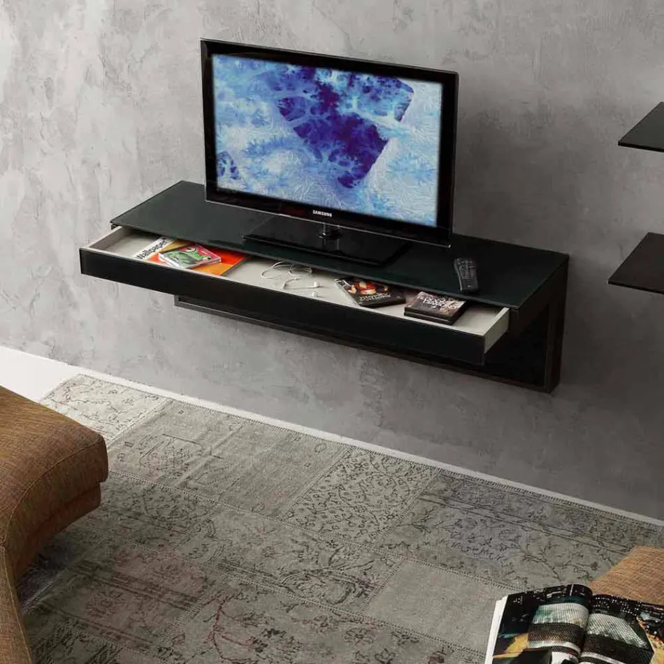 Gabinete Wall TV em Black Crystal e Metal Made in Italy - Americio Viadurini