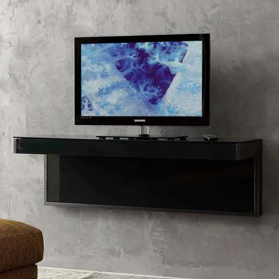 Gabinete Wall TV em Black Crystal e Metal Made in Italy - Americio Viadurini