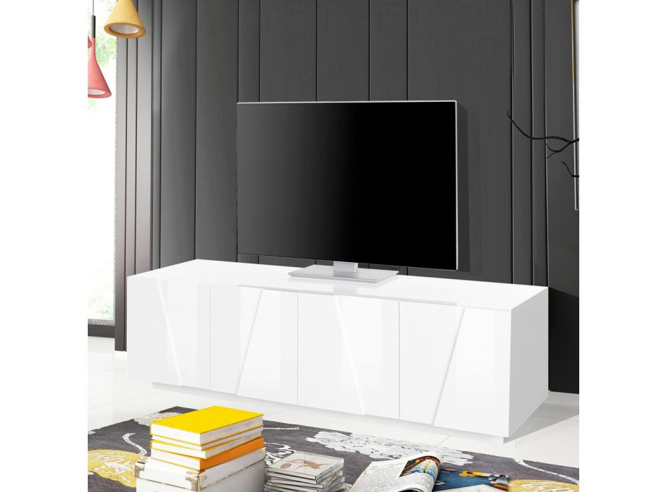 Móvel de TV para sala com 4 portas em melamina fabricado na Itália - Naditza Viadurini