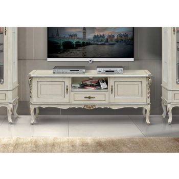 Armário de TV de luxo em madeira branca e prata feito na Itália - Cheverny