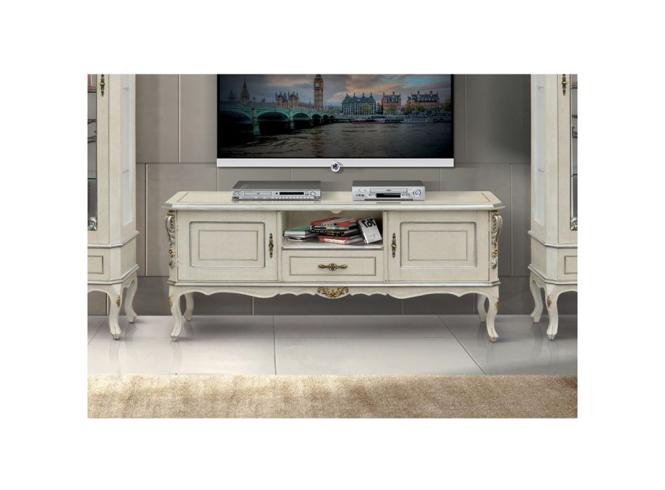 Armário de TV de luxo em madeira branca e prata feito na Itália - Cheverny Viadurini