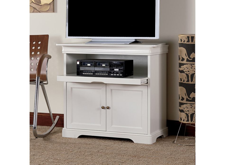 Móvel de TV de madeira branca com tampo giratório Made in Italy - Aplu Viadurini
