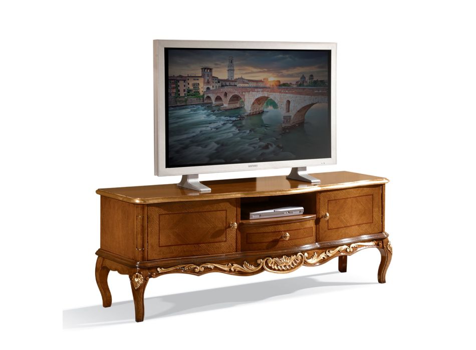 Armário de TV de madeira com pernas de estilo clássico feito na Itália - Chantilly Viadurini