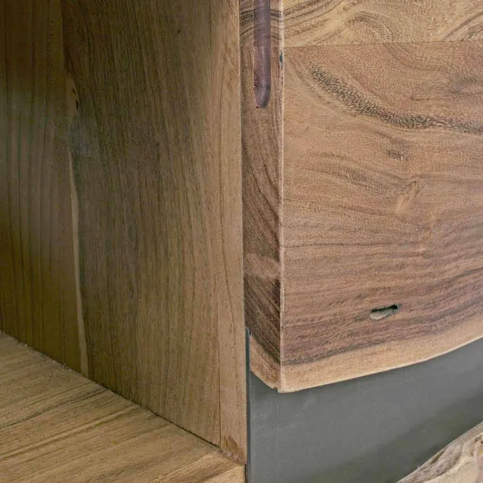 Suporte para TV Homemotion em Mango Wood com Insertos de Metal - Sonia Viadurini