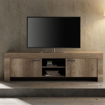 Suporte de TV em madeira de nogueira clara com compartimento aberto fabricado na Itália - Clyde Viadurini