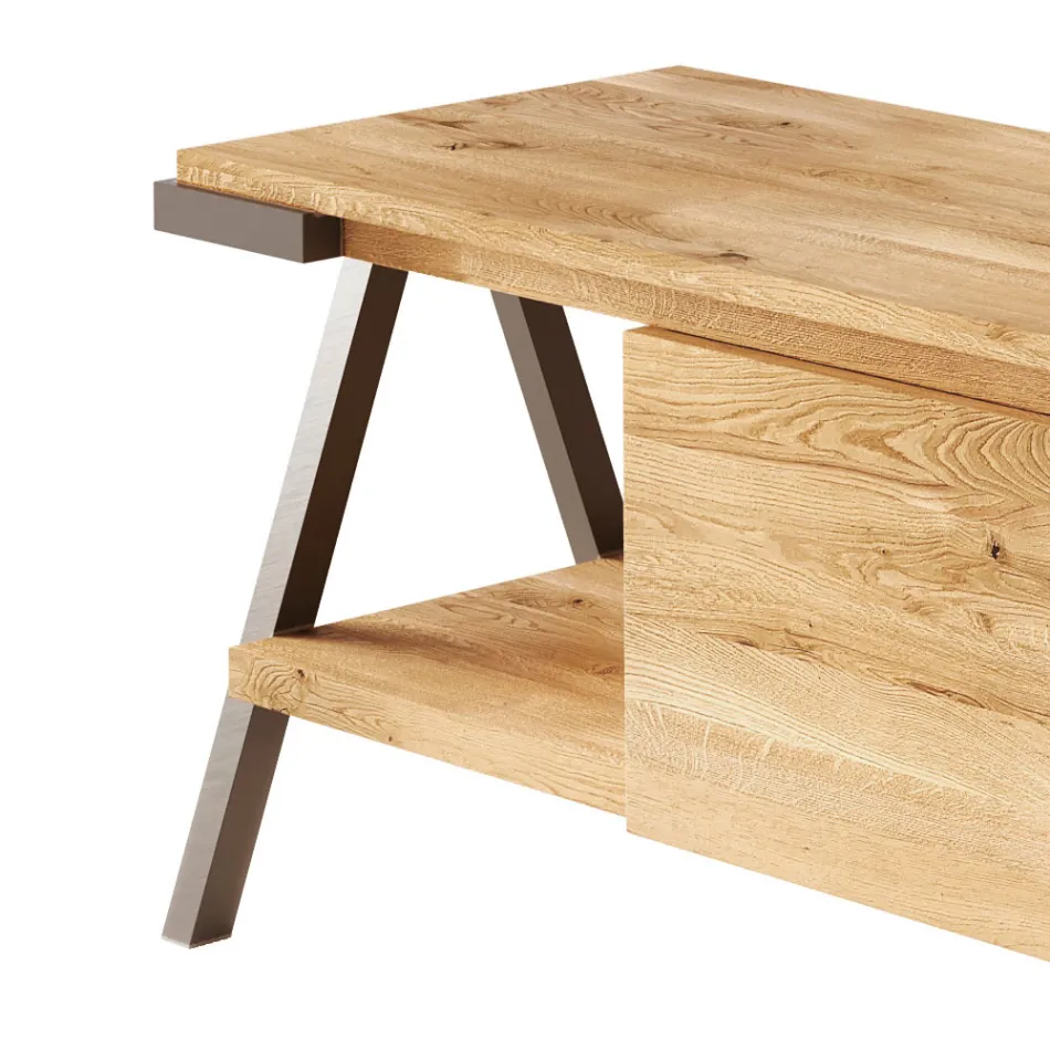 Suporte de TV em Madeira de Carvalho Nodosa e Metal Made in Italy - Jennifer Viadurini