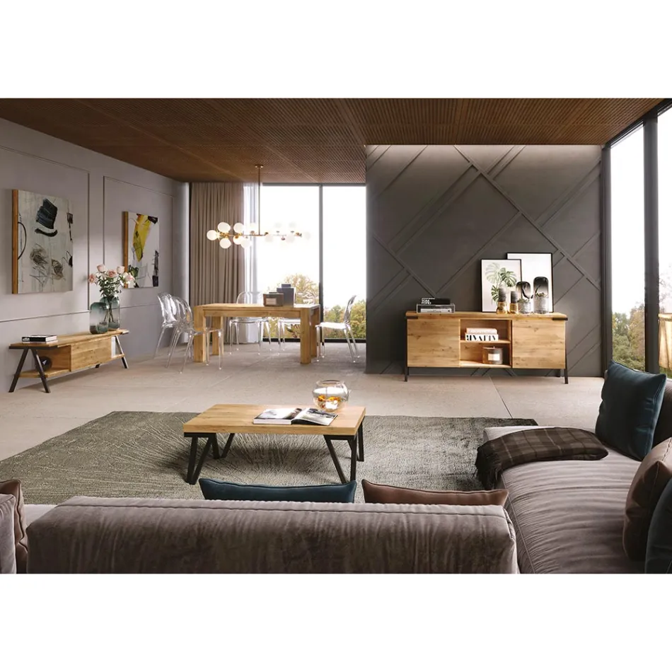 Suporte de TV em Madeira de Carvalho Nodosa e Metal Made in Italy - Jennifer Viadurini