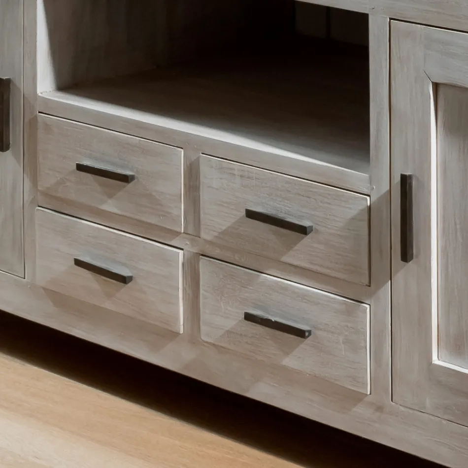 Móvel para TV Kendo em teca maciça com 2 portas e 4 gavetas. Viadurini